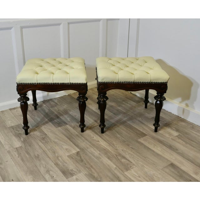 Set of Chesterfield Buttoned Leather and Walnut Stools For Sale - Image 5 of 7