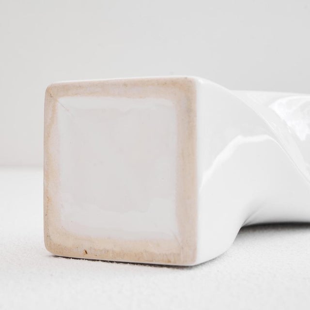 White Twisted Vase in White Glazed Ceramic, 1980s For Sale - Image 8 of 9