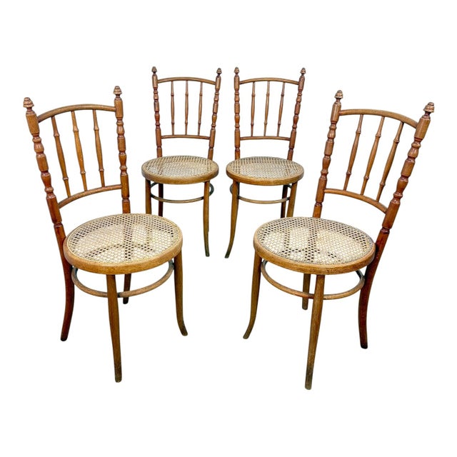 Wood Antique Bentwood Café Chairs in the style of Thonet and Fischel, 1890s, Set of 4 For Sale - Image 7 of 7