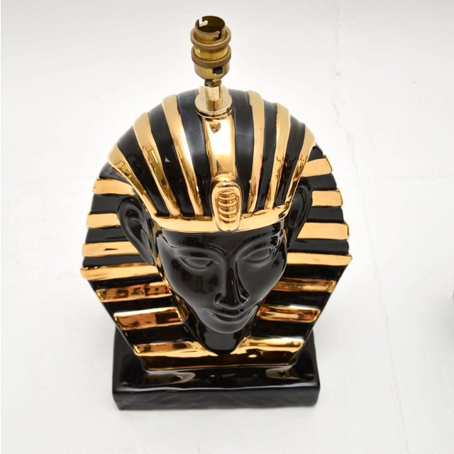 Vintage Italian Ceramic Pharaoh Table Lamps, 1980s, Set of 2 For Sale - Image 9 of 11