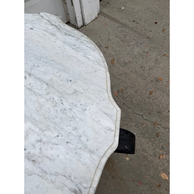Grand Vintage Wrought Iron and White Marble Top Center Table With Ornate Scrollwork, French Baroque Revival Style For Sale - Image 12 of 12