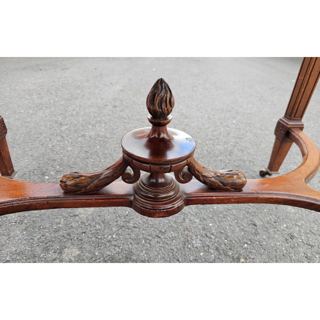 19th Century Louis XVI Style Kingwood & Walnut Marquetry Stretcher Center Table For Sale - Image 9 of 11