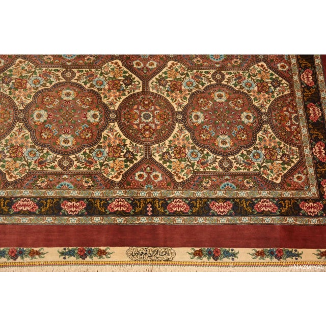Textile Nazmiyal Collection Intricate Floral Vintage Persian Silk Qum Runner Rug For Sale - Image 7 of 7