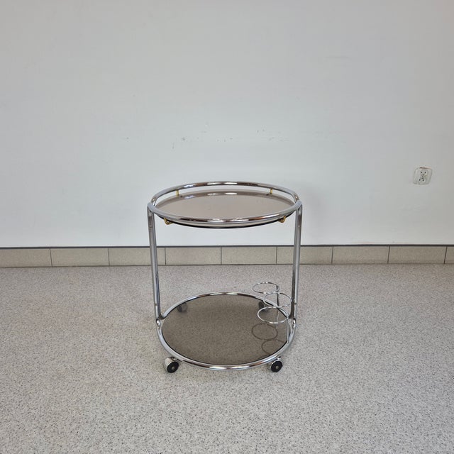 Mid-Century Chrome and Glass Bar Cart, 1970s, 1960s For Sale - Image 9 of 11