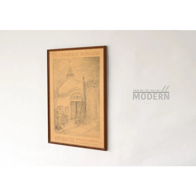 Utterly charming and quite rare framed poster of an old French advertisement featuring a church antique shop called La...
