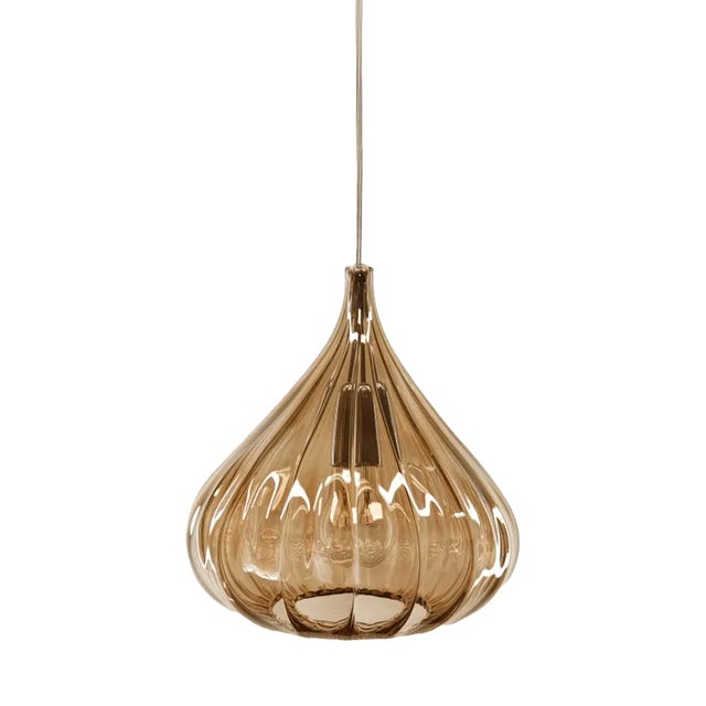 Amber Bubble Murano Glass Pendant Lamp in Tobacco Color For Sale