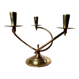 Mid Century Modern Sculptural Tommi Parzinger Style Candelabra in Brass For Sale
