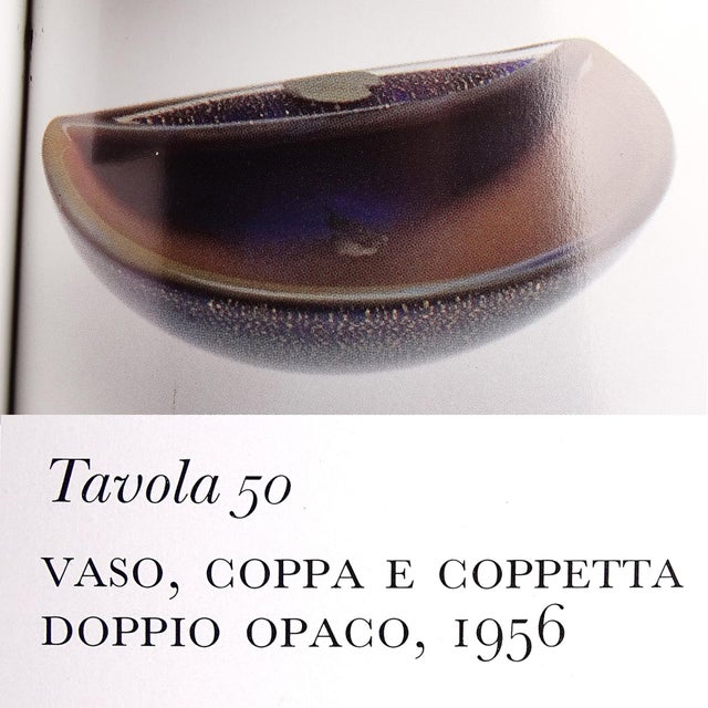 Glass Vintage Seguso Murano 1956 Sapphire Blue Tan Gold Flecks Italian Art Glass Midcentury Decorative Bowl For Sale - Image 7 of 7