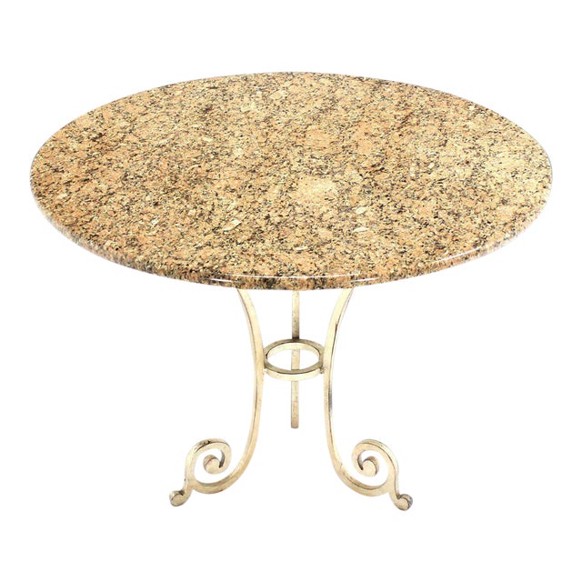 Contemporary Granite Top Heavy Iron Base Round Center Table For Sale