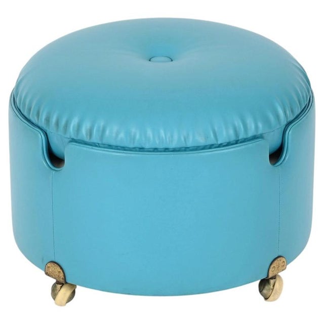 Dilly Dally Pouf in Turquoise Leather by L. Massoni for Poltrona Frau, Italy, 1968 For Sale - Image 14 of 14
