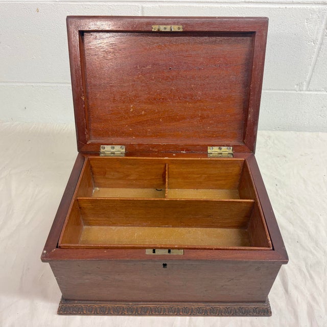 Quality Antique 19th Century Handmade Mahogany Wood Wooden Jewelry Sewing Box For Sale - Image 11 of 11