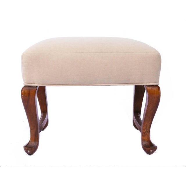 Vintage Queen Anne Style Upholstered Footstool For Sale - Image 9 of 9