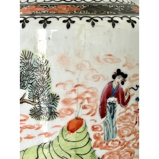 The Heavenly Musicians, Antique Chinese Republic Period Famille Rose Porcelain Table Lamp For Sale - Image 13 of 13