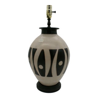 Late 20th Century Black & Ivory Geometric Chulucanas Pottery Lamp – Handcrafted Peruvian Art-Inca Style #1 For Sale