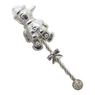 Vintage Italian Handmade Genuine Silver 800 925 Decorative Pinocchio Baby Rattle For Sale