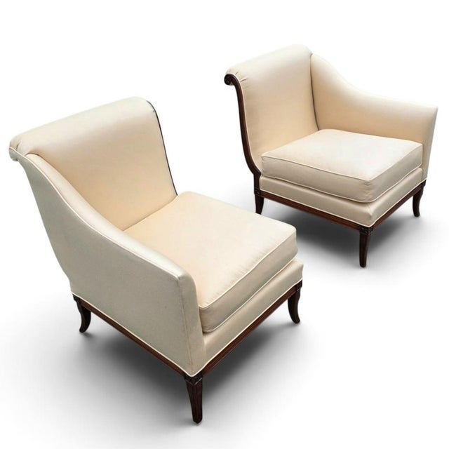 Pair of Federal Revival Mahogany Swan-Arm Armchairs With Neoclassical Rosette Details, Mid-20th Century For Sale - Image 13 of 15