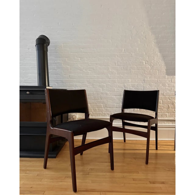 Erik Buch Mid 19th Century Attributed to Erik Buch Rosewood Dining Chairs in Custom Chocolate Wool, Pair For Sale - Image 4 of 5