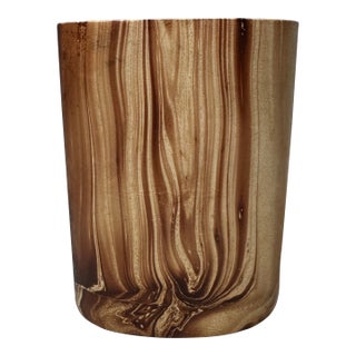 Vintage Frenc;h Country Faux Bois Ceramic Vase, Brown & Cream For Sale