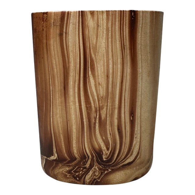 Vintage Frenc;h Country Faux Bois Ceramic Vase, Brown & Cream For Sale