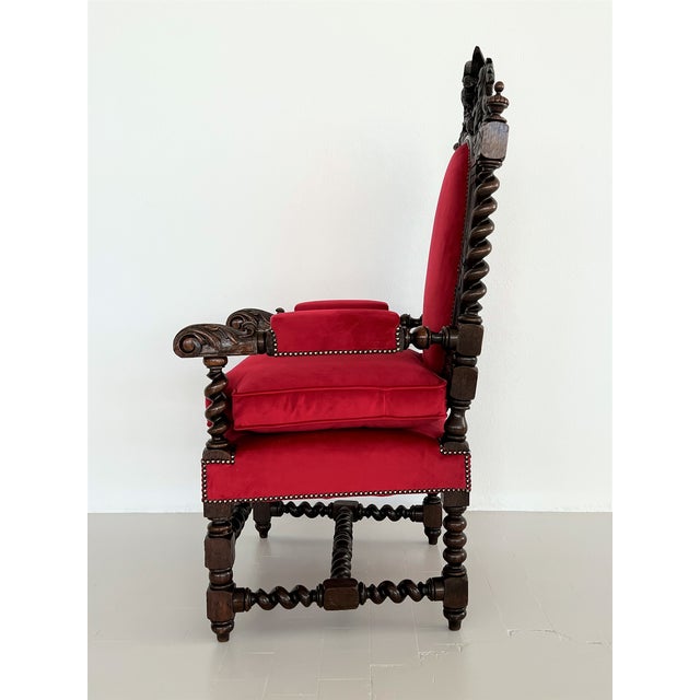Italian Baroque Throne Armchair in Walnut and Velvet, 1890s-1900s For Sale - Image 9 of 18