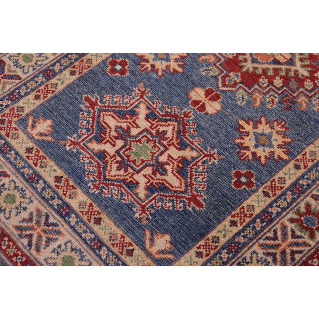 Rustic Boho Chic Tribal Kazak Light Blue/Beige Wool Runner Rug- 2'9''x9'6'' For Sale - Image 3 of 10