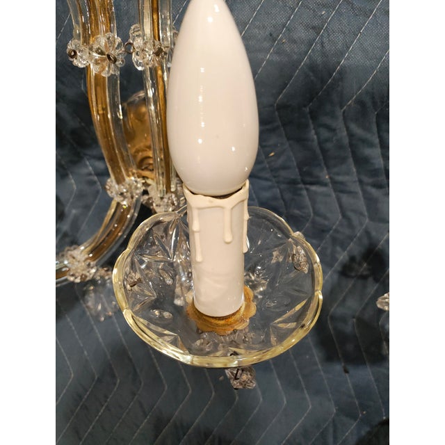 Late 19th Century Late 19th Century French Rococo Revival Crystal & Glass Wall Sconces With Gilt Backplates - a Pair For Sale - Image 5 of 6