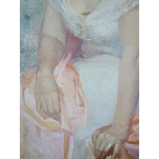 Textile Charles J. Bensco Antique 1930's Oil Painting Portrait of a Los Angeles Woman For Sale - Image 7 of 16