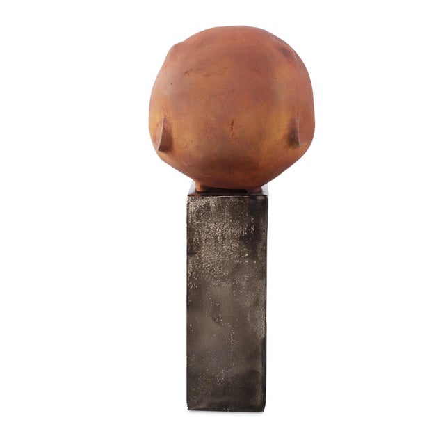 Metal Mr. Wilfred Terra Cotta Sculpture on Aluminum Pillar For Sale - Image 7 of 10