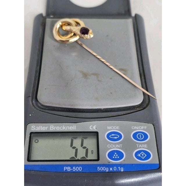 Antique Victorian 9ct Gold Garnet and Diamond Serpent Stickpin, 1890s For Sale - Image 15 of 16