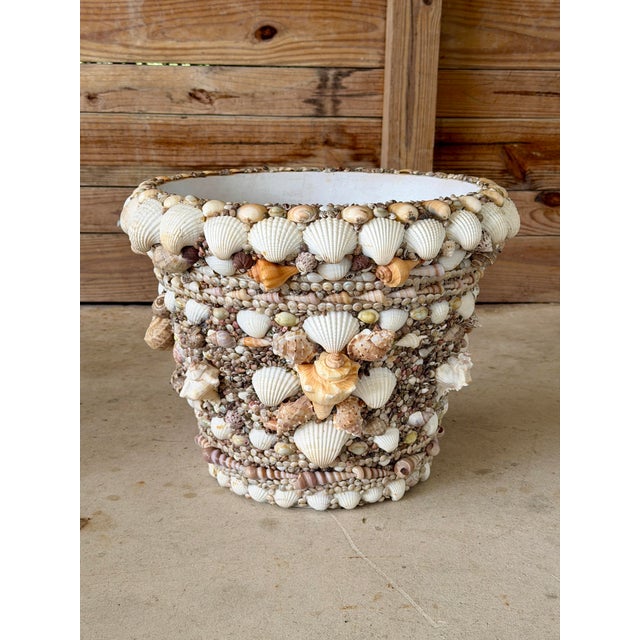 Plastic Vintage Hand-Applied Coastal Seashell Encrusted Resin Planter For Sale - Image 7 of 12