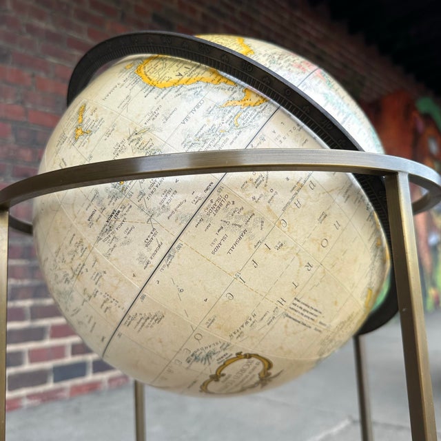 Metal Paul McCobb Style Globe on Brass Stand For Sale - Image 7 of 11
