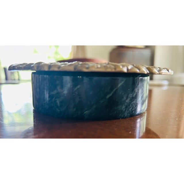 Italian 1970's Green Marble Wine Coaster With Gold Grapevine For Sale - Image 3 of 5