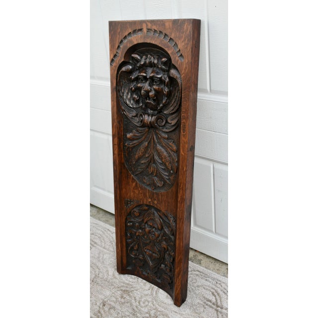 Gothic Antique Carved Oak Plaque Dutch Lion Figural Architectural Salvage Panel 36" For Sale - Image 3 of 12
