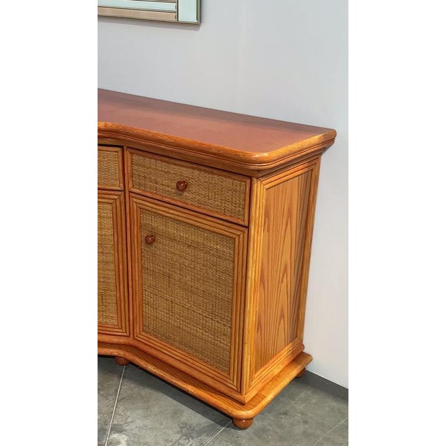Vintage Rattan and Wood Orange Curved Sideboard, 1980s For Sale - Image 15 of 16