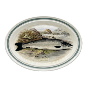 1980s Portmeirion Compleat Angler Salmon Fish Oval Platter 14"