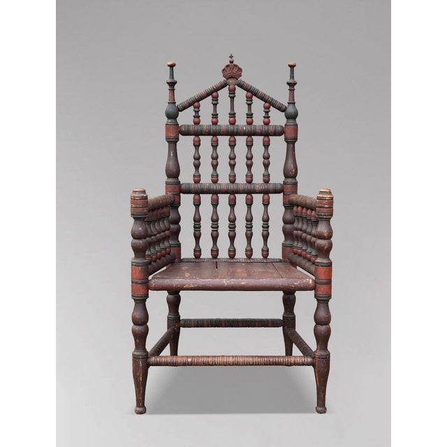 Antique Swedish Bobbin Country Throne Armchair, 1800 For Sale - Image 3 of 15