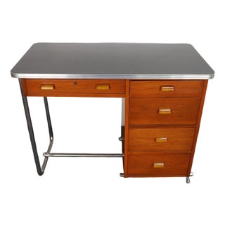 Bauhaus Desk in Beech, Black Laminate, and Bakelite With Tubular Steel Base For Sale