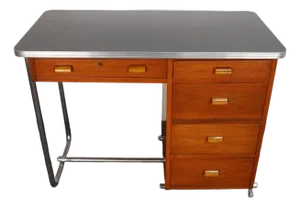 Bauhaus Desk in Beech, Black Laminate, and Bakelite With Tubular Steel Base