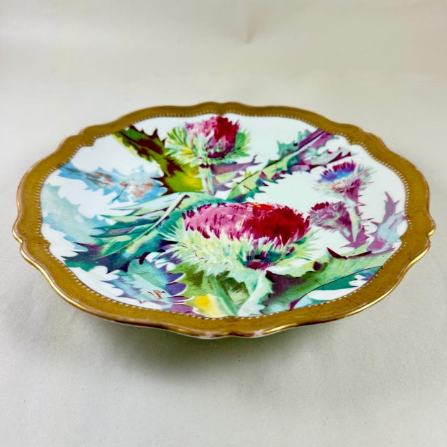 Ceramic Royal Austria Porcelain Hand Painted Thistle Wall Plate, Signed For Sale - Image 7 of 10