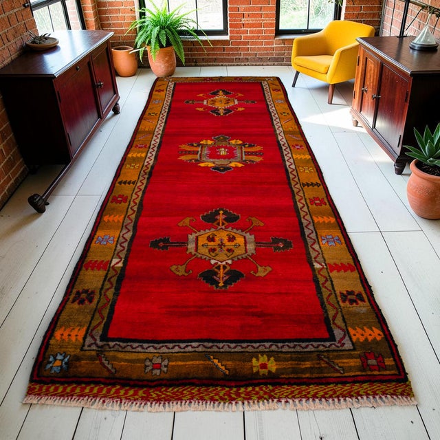 Mid-Century Modern 1950s Masterpiece Hand Knotted Turkish Rug for Living Room, Large Runner Rug, Gallerie Rug, Kitchen Decor- 4′7″ X 13′5″ For Sale - Image 3 of 17