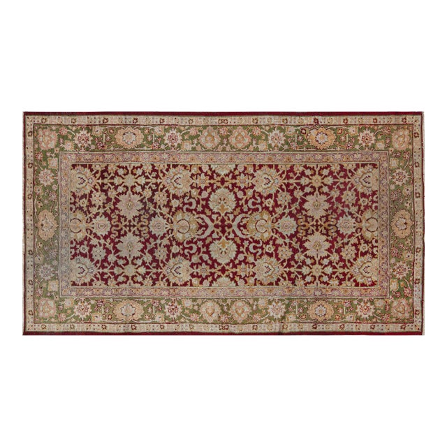 Authentic 19th Century Indian Amritsar Botanic Design Hand Knotted Wool Rug For Sale