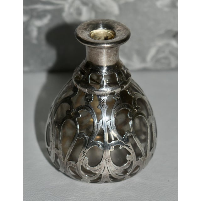 Metal Antique Perfume Bottle in Sterling Silver Overlay For Sale - Image 7 of 13