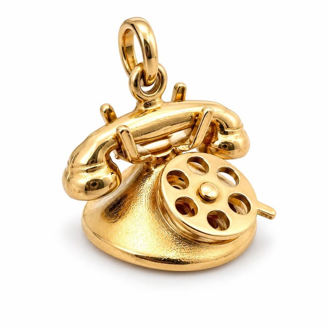 Mid 20th Century Vintage 14k Yellow Gold Rotary Telephone Charm "I Love You" Enamel Dial For Sale - Image 5 of 6