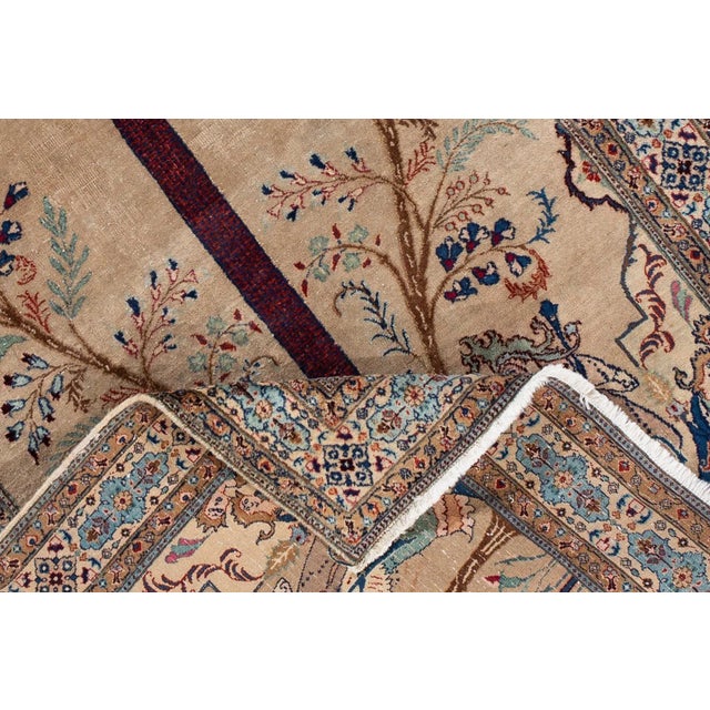 Beautiful Antique hand-knotted Persian Tabriz handmade Pictorial Wool Rug with brown field. This piece has multicolor...