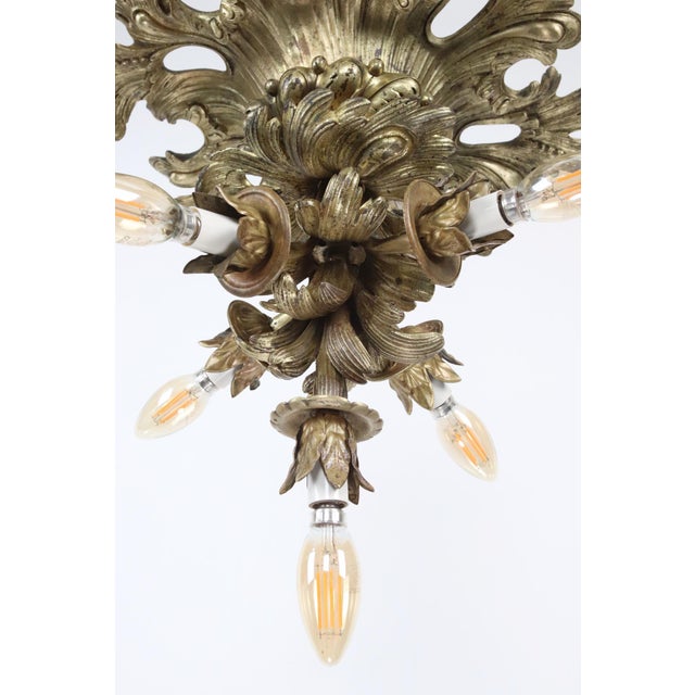 Mid 20th Century French Empire Gilt Cast Bronze 5 Light Chandelier For Sale - Image 9 of 15