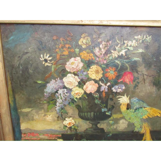 1920s Still Life Floral and Cockatoo Painting, Attrib to Geoffrey Holt For Sale - Image 11 of 18