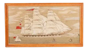 Wool Work 'Woolie' Needlepoint Embroidery of the British Ship Amelia