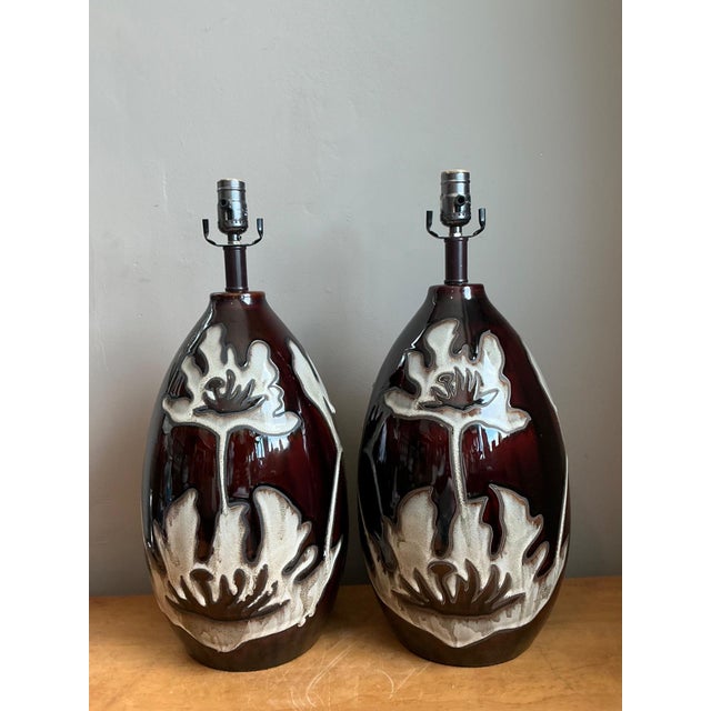 Vintage Floral Ceramic Table Lamps - Pair For Sale - Image 9 of 13