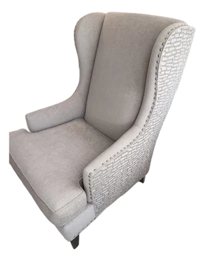Custom Wing Back Chair With Nail Head Trim by Sam Moore