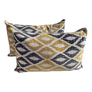 Pair of Yellow/Gray Tear Drop Decor Pillows For Sale